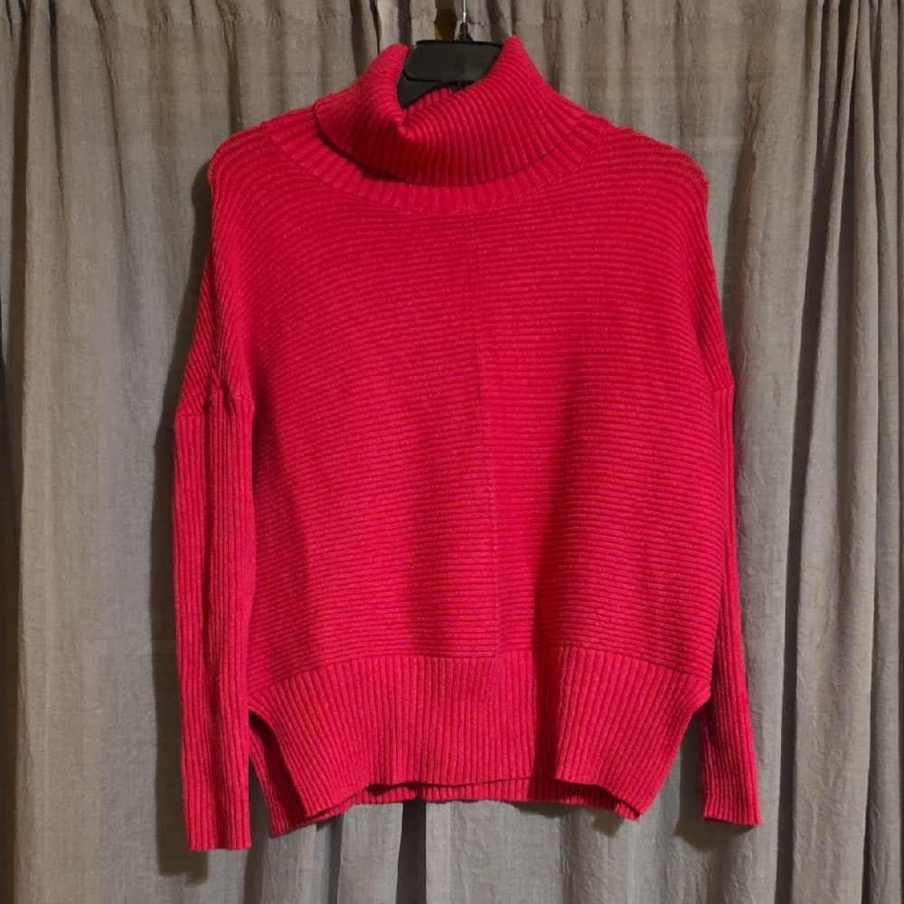 Women's Ribbed Cowl Neck Sweater in Hot Pink